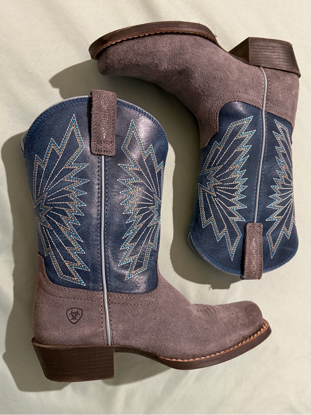 Ariat Gray Suede & Navy Embroidered Cowboy Boots